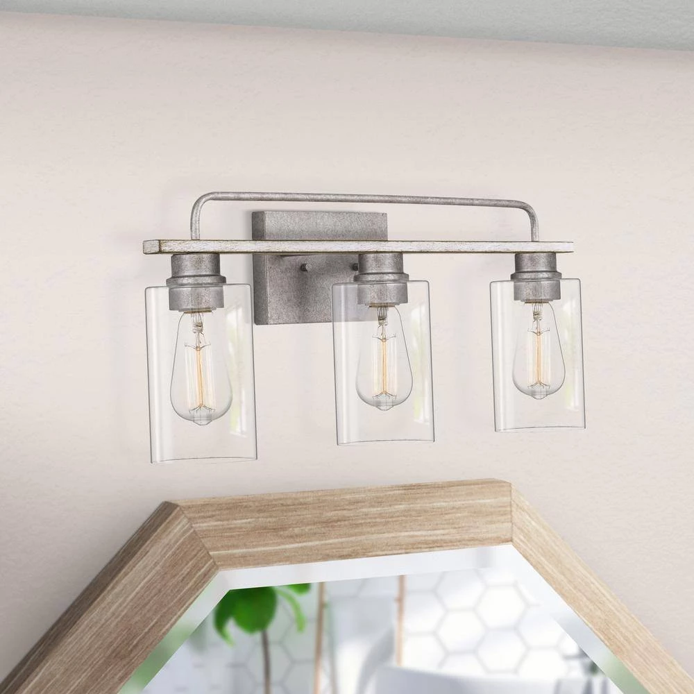 Nemo 3-Light Galvanized and Antique White Wash Wood Vanity Light 5.75 in. x 22 in. x 9.63 in. by Worldwide Lighting 9 Nemo 3-Light Galvanized and Antique White Wash Wood Vanity Light 5.75 in. x 22 in. x 9.63 in. by Worldwide Lighting - Image 7