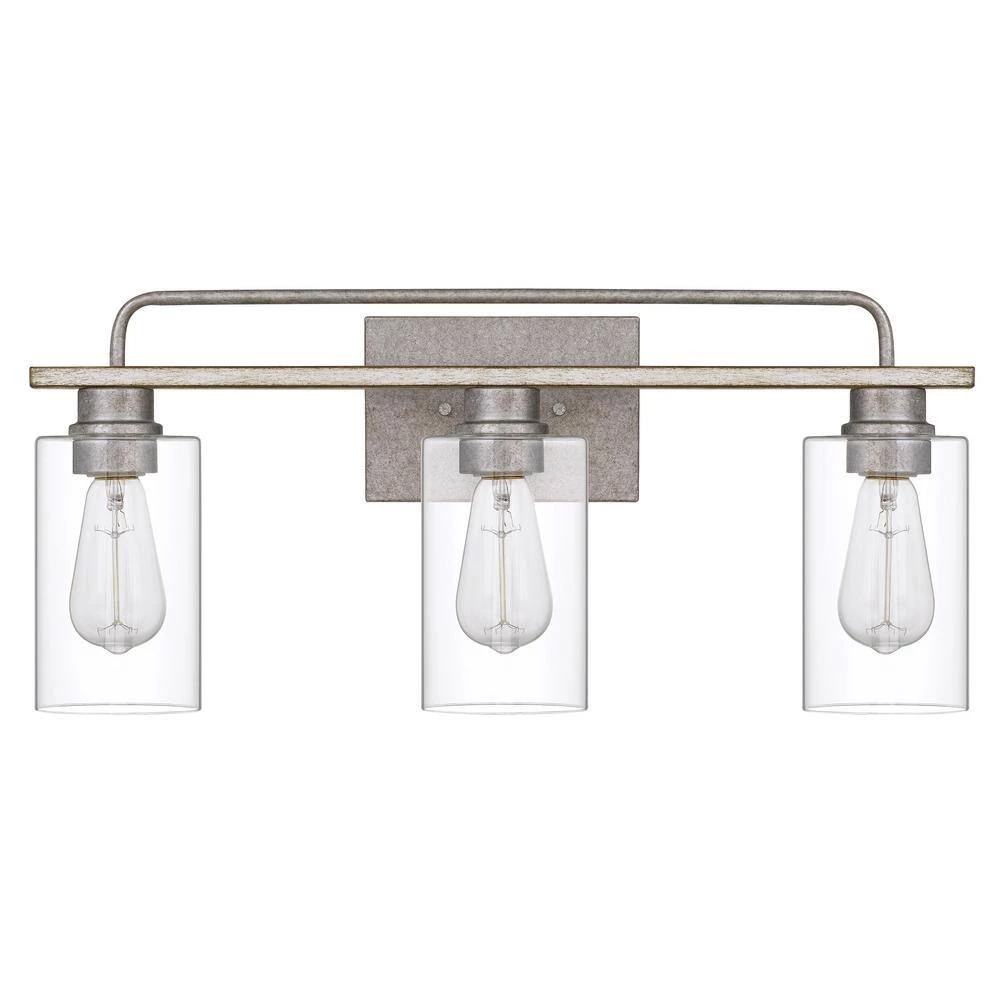 Nemo 3-Light Galvanized and Antique White Wash Wood Vanity Light 5.75 in. x 22 in. x 9.63 in. by Worldwide Lighting 6 Nemo 3-Light Galvanized and Antique White Wash Wood Vanity Light 5.75 in. x 22 in. x 9.63 in. by Worldwide Lighting - Image 4