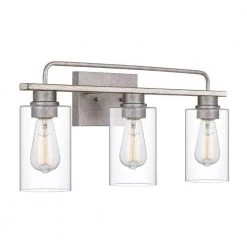 Nemo 3-Light Galvanized and Antique White Wash Wood Vanity Light 5.75 in. x 22 in. x 9.63 in. by Worldwide Lighting