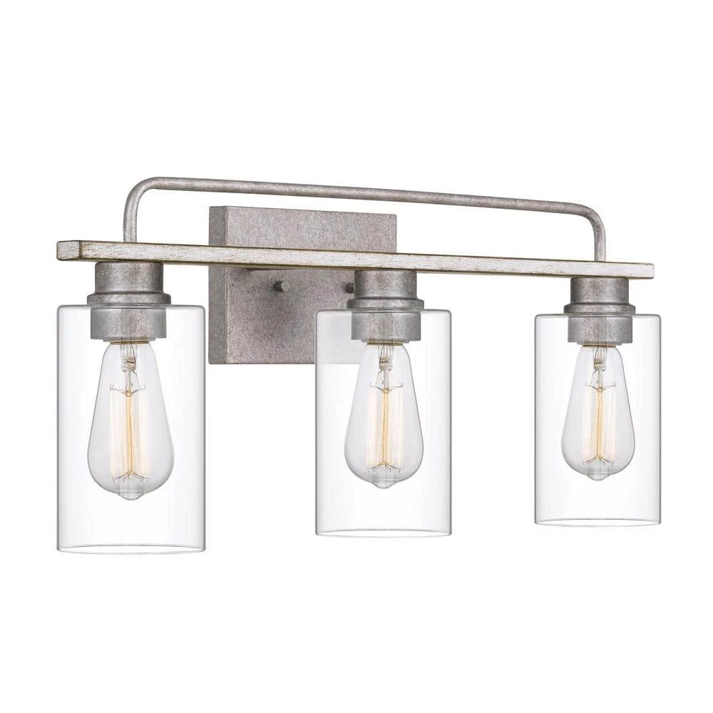 Nemo 3-Light Galvanized and Antique White Wash Wood Vanity Light 5.75 in. x 22 in. x 9.63 in. by Worldwide Lighting 3 Nemo 3-Light Galvanized and Antique White Wash Wood Vanity Light 5.75 in. x 22 in. x 9.63 in. by Worldwide Lighting