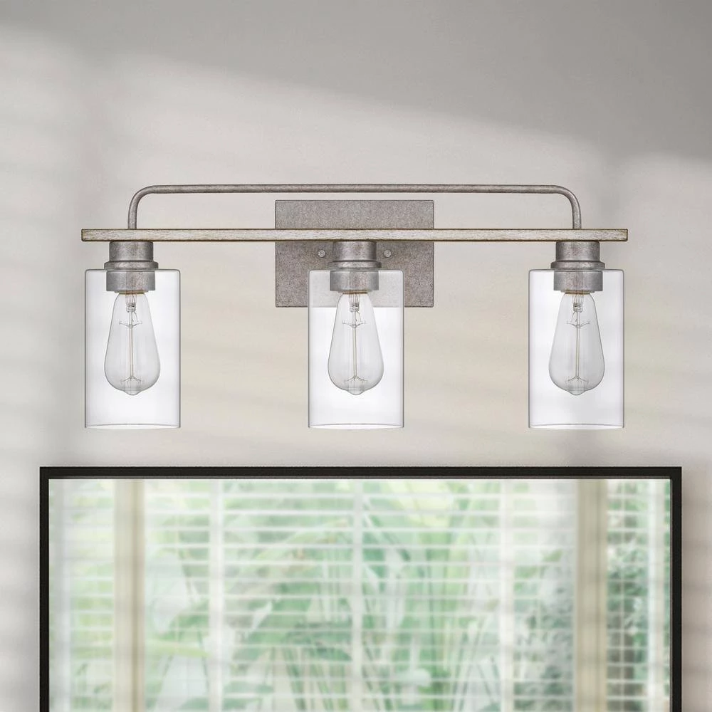 Nemo 3-Light Galvanized and Antique White Wash Wood Vanity Light 5.75 in. x 22 in. x 9.63 in. by Worldwide Lighting 4 Nemo 3-Light Galvanized and Antique White Wash Wood Vanity Light 5.75 in. x 22 in. x 9.63 in. by Worldwide Lighting - Image 2