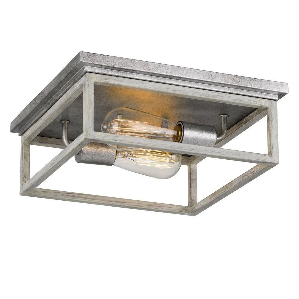 Weston 12.63 in. x 12.63 in. x 4.75 in. 2-Light Galvanized Ocala Oak Flush Mount by Worldwide Lighting 6 Weston 12.63 in. x 12.63 in. x 4.75 in. 2-Light Galvanized Ocala Oak Flush Mount by Worldwide Lighting - Image 4