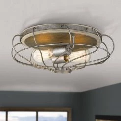 Cyclone 15 in. D x 5.25 in. H 2-Light Galvanized and Ocala Oak Flush Mount by Worldwide Lighting -Thomas Lighting Sales galvanized ocala oak worldwide lighting flush mount lights e30041 015 31 1000