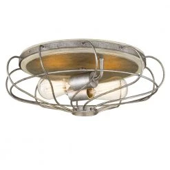 Cyclone 15 in. D x 5.25 in. H 2-Light Galvanized and Ocala Oak Flush Mount by Worldwide Lighting