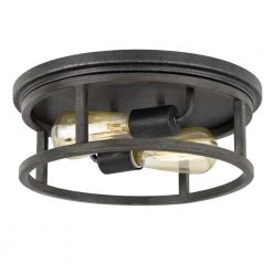 Newport 13 in. x 13 in. x 4.75 in. 2-Light Guilded Iron and Seaside Oak Flush Mount by Worldwide Lighting