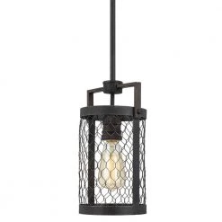 Cooper 6.25 in. x 7.5 in. x 12.38 in. 1-Light Guilded Iron and Seaside Oak Mini Pendant by Worldwide Lighting -Thomas Lighting Sales guilded iron seaside oak worldwide lighting pendant lights e80070 020 1f 1000