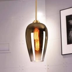 Phantasm II 7 in. x 7 in. x 17.8 in. 1-Light Light Gold Finish Champagne Graduated Color Glass Pendant by Worldwide Lighting -Thomas Lighting Sales light gold worldwide lighting pendant lights e80009 014 44 1000