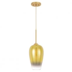 Phantasm II 7 in. x 7 in. x 17.8 in. 1-Light Light Gold Finish Champagne Graduated Color Glass Pendant by Worldwide Lighting