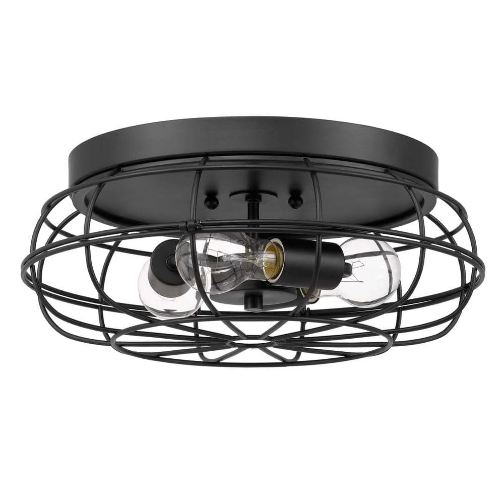 Montego 15 in. 3-Light Matte Black Metal Cage Flush Mount by Worldwide Lighting 6 Montego 15 in. 3-Light Matte Black Metal Cage Flush Mount by Worldwide Lighting - Image 4