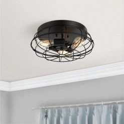 Montego 15 in. 3-Light Matte Black Metal Cage Flush Mount by Worldwide Lighting 13 Montego 15 in. 3-Light Matte Black Metal Cage Flush Mount by Worldwide Lighting -Thomas Lighting Sales matte black worldwide lighting flush mount lights e30002 001 31 1000
