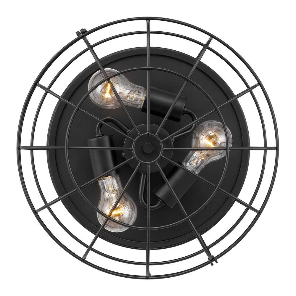 Montego 15 in. 3-Light Matte Black Metal Cage Flush Mount by Worldwide Lighting 7 Montego 15 in. 3-Light Matte Black Metal Cage Flush Mount by Worldwide Lighting - Image 5