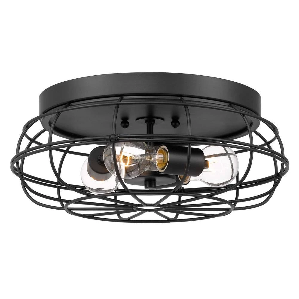 Montego 15 in. 3-Light Matte Black Metal Cage Flush Mount by Worldwide Lighting 5 Montego 15 in. 3-Light Matte Black Metal Cage Flush Mount by Worldwide Lighting - Image 3
