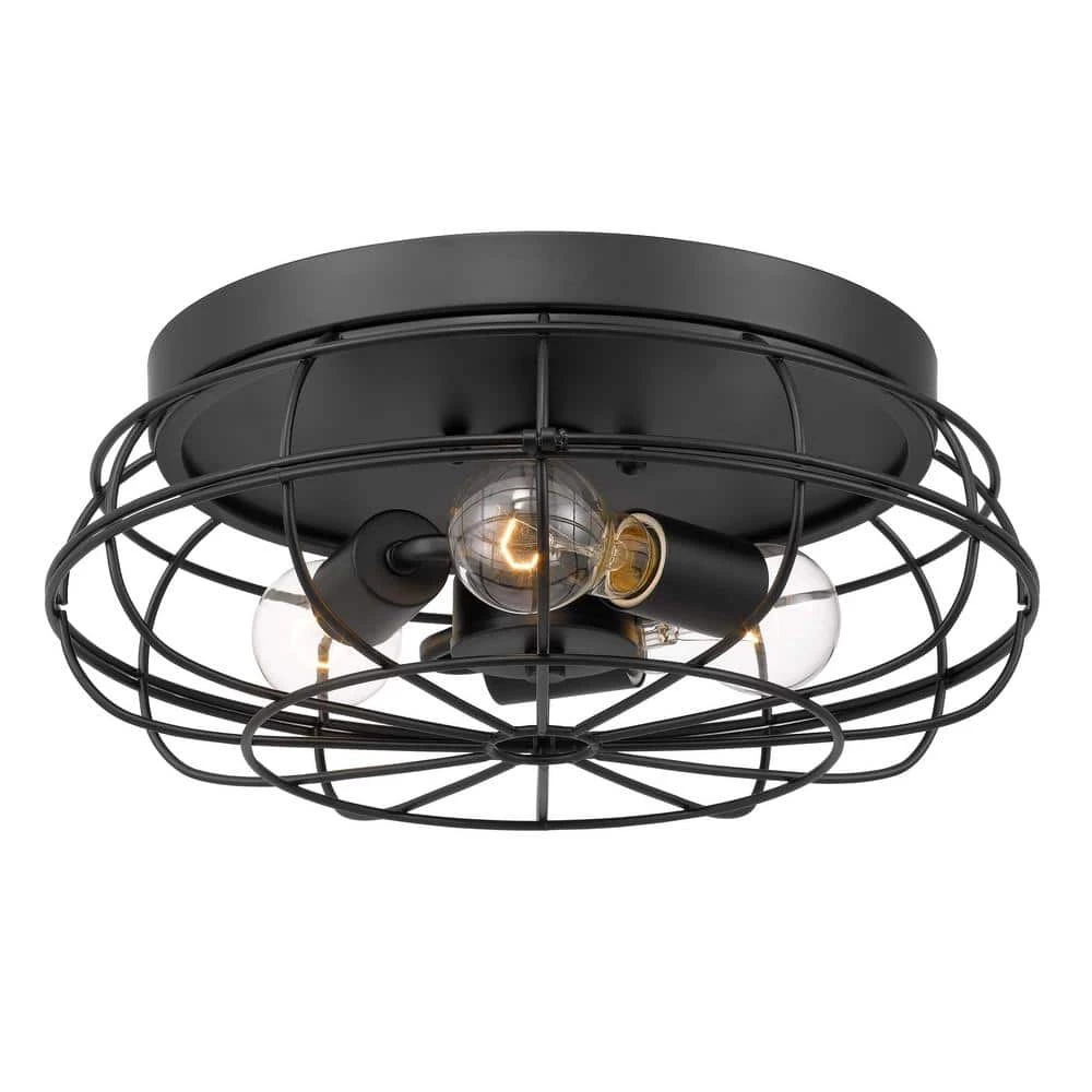 Montego 15 in. 3-Light Matte Black Metal Cage Flush Mount by Worldwide Lighting 4 Montego 15 in. 3-Light Matte Black Metal Cage Flush Mount by Worldwide Lighting - Image 2
