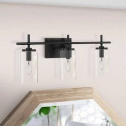 Raleigh 3-Light Matte Black Finish Vanity Light 6 in. x 24 in. x 9.63 in. by Worldwide Lighting -Thomas Lighting Sales matte black worldwide lighting vanity lighting e20005 001 31 1000