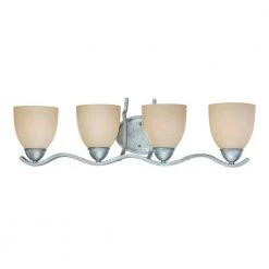 Triton 4-Light MoonLight Silver Bath Fixture with Tea Stained Glass Shade by Thomas Lighting