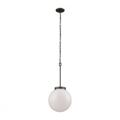 Beckett Large 1-Light Oil Rubbed Bronze with Opal White Glass Pendant by Thomas Lighting