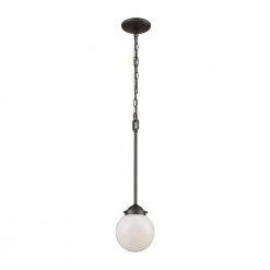Beckett Small 1-Light Oil Rubbed Bronze with Opal White Glass Pendant by Thomas Lighting