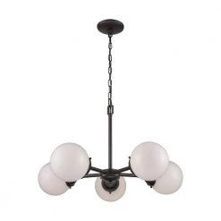 Beckett 5-Light Oil Rubbed Bronze Chandelier With Opal White Glass Shades by Thomas Lighting