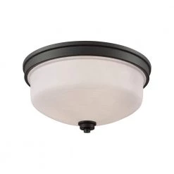 Casual Mission 3-Light Oil Rubbed Bronze With White Lined Glass Flushmount by Thomas Lighting