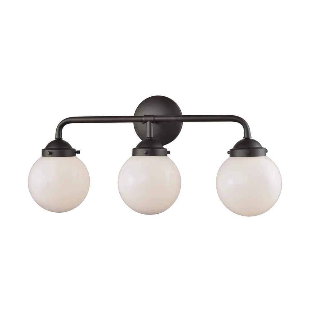 Beckett 3-Light Oil Rubbed Bronze and Opal White Glass Bath Light by Thomas Lighting 3 Beckett 3-Light Oil Rubbed Bronze and Opal White Glass Bath Light by Thomas Lighting