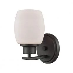 Casual Mission 1-Light Oil Rubbed Bronze with White Lined Glass Bath Light by Thomas Lighting