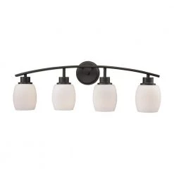 Casual Mission 4-Light Oil Rubbed Bronze with White Lined Glass Bath Light by Thomas Lighting