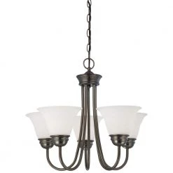 Bella 5-Light Oiled Bronze Chandelier with Etched Glass Shade by Thomas Lighting