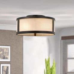 Calais 11.8 in. x 11.8 in. x 5.8 in. 2-Light ORB Finish Linen Glass Flush Mount by Worldwide Lighting -Thomas Lighting Sales oiled rubbed bronze worldwide lighting flush mount lights e30010 013 31 1000