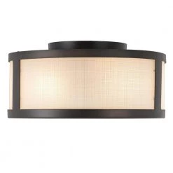 Calais 11.8 in. x 11.8 in. x 5.8 in. 2-Light ORB Finish Linen Glass Flush Mount by Worldwide Lighting -Thomas Lighting Sales oiled rubbed bronze worldwide lighting flush mount lights e30010 013 4f 1000