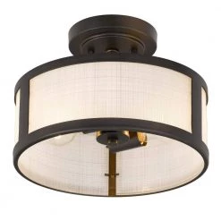 Calais 11.8 in. x 11.8 in. x 9 in. 2-Light ORB Finish Linen Glass Semi-Flush Mount by Worldwide Lighting -Thomas Lighting Sales orb silk screen glass worldwide lighting flush mount lights e30011 013 1f 1000
