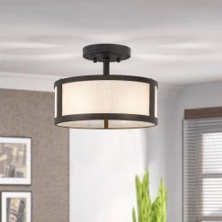 Calais 11.8 in. x 11.8 in. x 9 in. 2-Light ORB Finish Linen Glass Semi-Flush Mount by Worldwide Lighting -Thomas Lighting Sales orb silk screen glass worldwide lighting flush mount lights e30011 013 31 1000