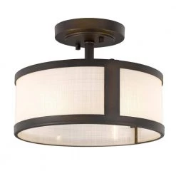 Calais 11.8 in. x 11.8 in. x 9 in. 2-Light ORB Finish Linen Glass Semi-Flush Mount by Worldwide Lighting -Thomas Lighting Sales orb silk screen glass worldwide lighting flush mount lights e30011 013 4f 1000