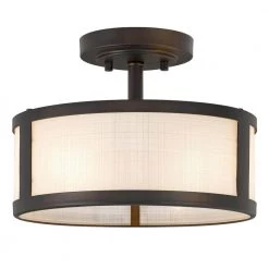 Calais 11.8 in. x 11.8 in. x 9 in. 2-Light ORB Finish Linen Glass Semi-Flush Mount by Worldwide Lighting