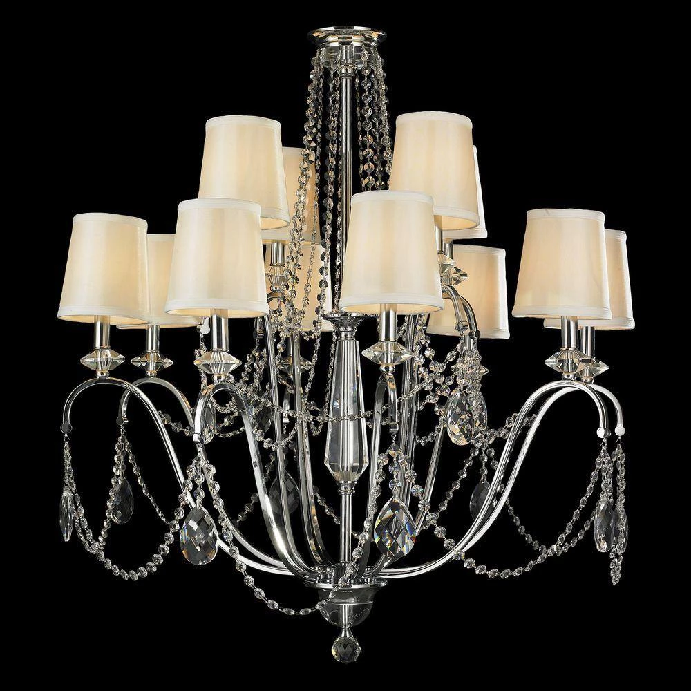 Innsbruck 12-Light Polished Chrome and Clear Crystal Chandelier with Fabric Shade by Worldwide Lighting 4 Innsbruck 12-Light Polished Chrome and Clear Crystal Chandelier with Fabric Shade by Worldwide Lighting - Image 2