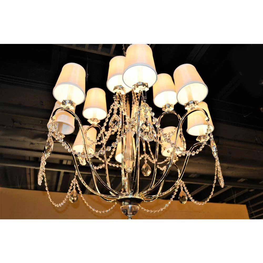 Innsbruck 12-Light Polished Chrome and Clear Crystal Chandelier with Fabric Shade by Worldwide Lighting 8 Innsbruck 12-Light Polished Chrome and Clear Crystal Chandelier with Fabric Shade by Worldwide Lighting - Image 6
