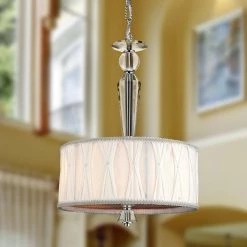 Gatsby 3-Light Polished Chrome and Clear Crystal Chandelier with Fabric Shade by Worldwide Lighting -Thomas Lighting Sales polished chrome finish white shade worldwide lighting chandeliers w83132c12 1f 1000