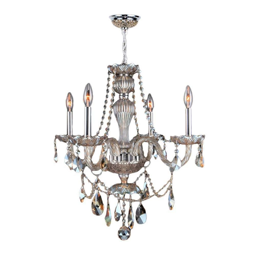 Provence Collection 4-Light Chrome and Golden Teak Crystal Chandelier by Worldwide Lighting 3 Provence Collection 4-Light Chrome and Golden Teak Crystal Chandelier by Worldwide Lighting