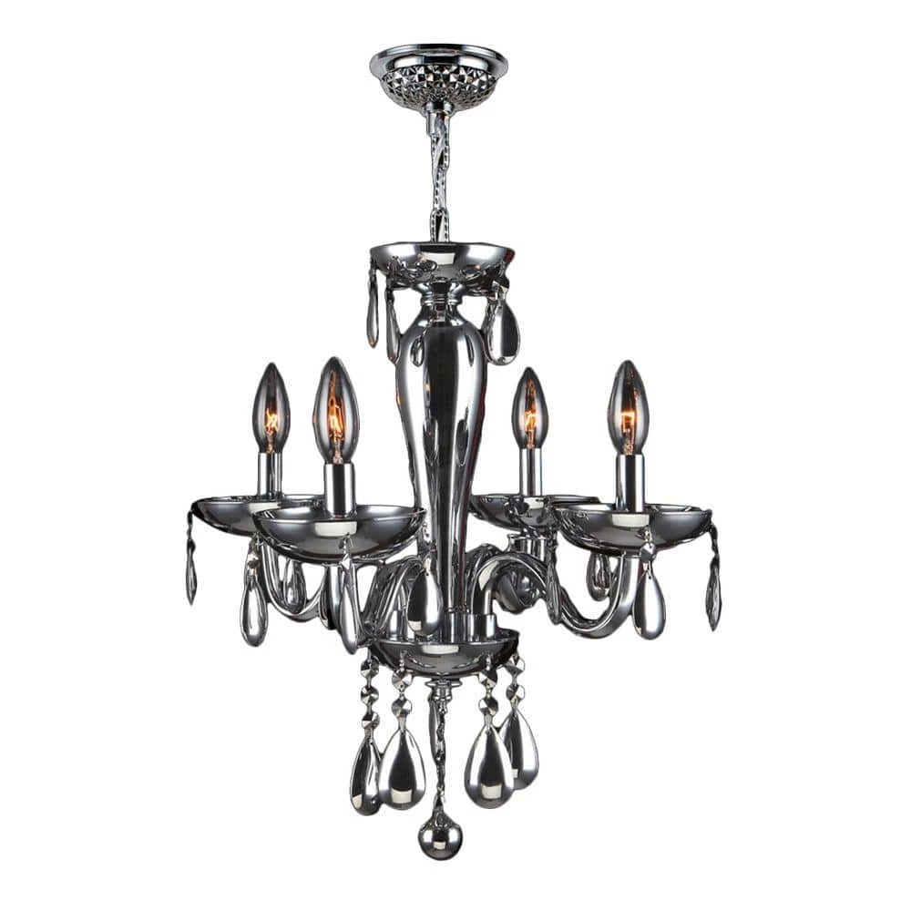 Gatsby Collection 4-Light Polished Chrome Blown Glass Chandelier with Crystals by Worldwide Lighting 3 Gatsby Collection 4-Light Polished Chrome Blown Glass Chandelier with Crystals by Worldwide Lighting