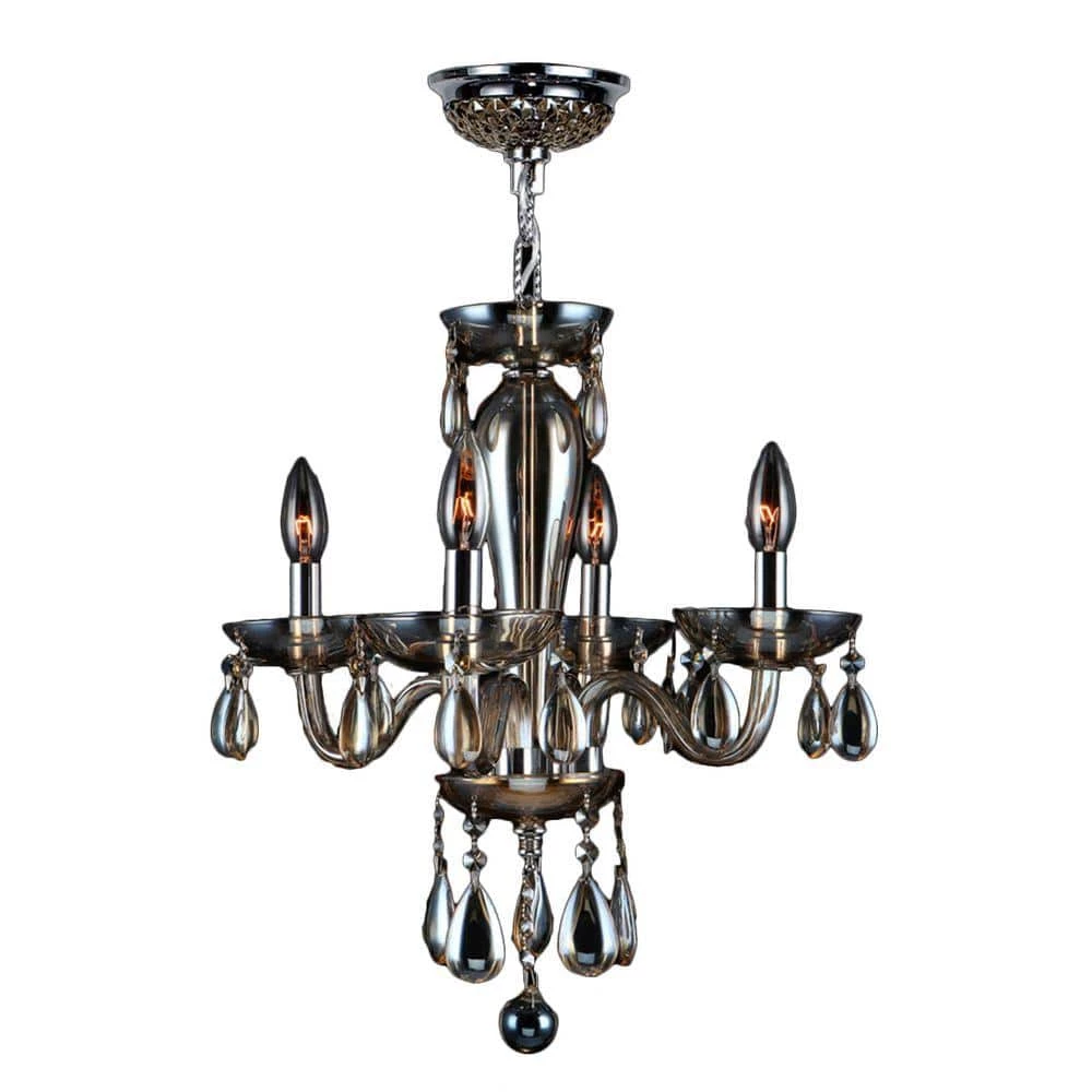 Gatsby Collection 4-Light Chrome with Golden Teak Crystal Chandelier by Worldwide Lighting 3 Gatsby Collection 4-Light Chrome with Golden Teak Crystal Chandelier by Worldwide Lighting