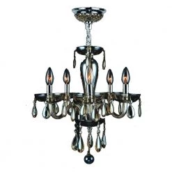 Gatsby 5-Light Polished Chrome and Golden Teak Hand-Blown Glass Chandelier by Worldwide Lighting