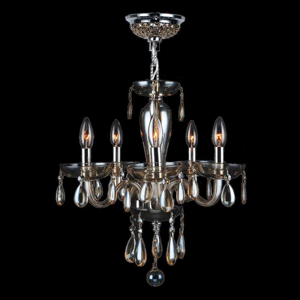 Gatsby 5-Light Polished Chrome and Golden Teak Hand-Blown Glass Chandelier by Worldwide Lighting 4 Gatsby 5-Light Polished Chrome and Golden Teak Hand-Blown Glass Chandelier by Worldwide Lighting - Image 2