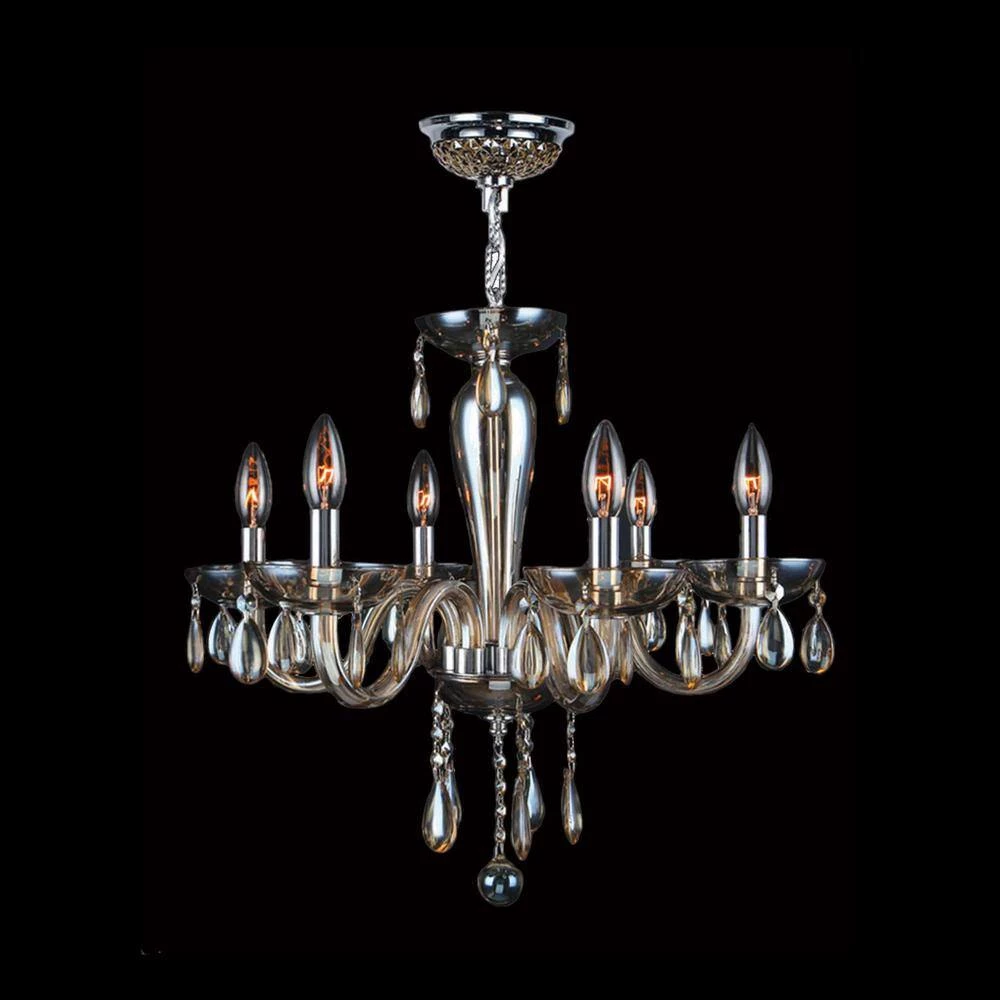 Gatsby 6-Light Polished Chrome Chandelier with Golden Teak Hand-Blown Glass with Shade by Worldwide Lighting 4 Gatsby 6-Light Polished Chrome Chandelier with Golden Teak Hand-Blown Glass with Shade by Worldwide Lighting - Image 2