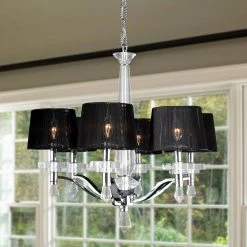 Gatsby Collection 6-Light Chrome and Crystal Chandelier with Fabric Shade by Worldwide Lighting -Thomas Lighting Sales polished chrome worldwide lighting chandeliers w83135c26 4f 1000