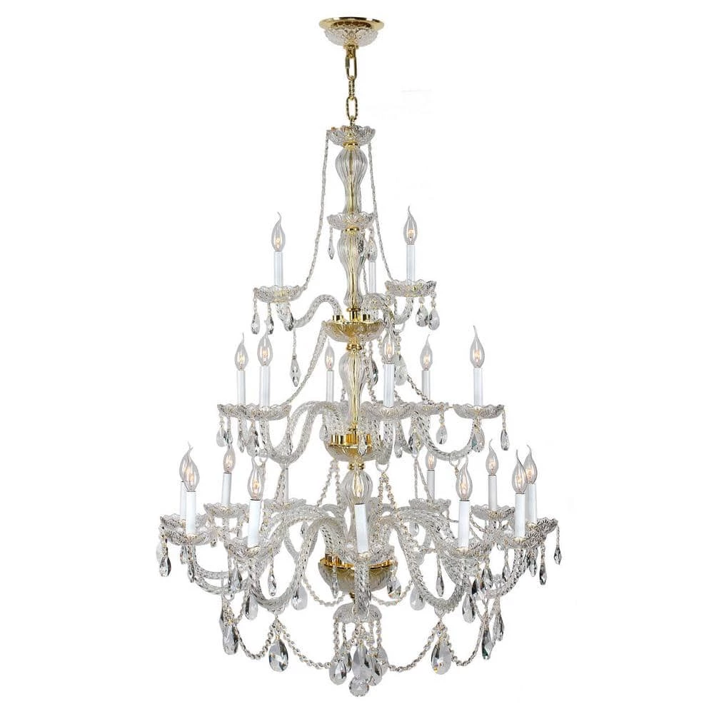 Provence Collection 21-Light Polished Gold Clear Crystal Chandelier by Worldwide Lighting 3 Provence Collection 21-Light Polished Gold Clear Crystal Chandelier by Worldwide Lighting