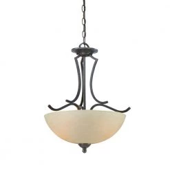 Triton 2-Light Sable Bronze Pendant with Tea Stained Glass Shade by Thomas Lighting