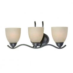 Triton 3-Light Sable Bronze Bath Fixture with Tea Stained Glass Shade by Thomas Lighting