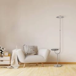 Parasol 70.67 in. Silver Finish LED Floor Lamp Wireless Charging and Table Top Shelf Tall Standing Torchiere Lamp by Worldwide Lighting -Thomas Lighting Sales silver worldwide lighting floor lamps w63441 002 31 1000