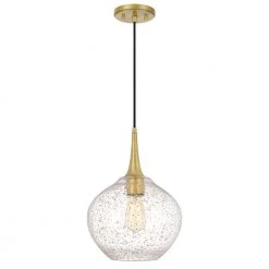 Hive 11 in. x 11 in. x 15 in. 1-Light Vintage brass Finish Gold Flakes Glass Pendant by Worldwide Lighting