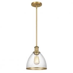 Cloe 9 in. x 9 in. x 10.5 in. 1-Light Vintage Brass Finish Harmer Glass Pendant by Worldwide Lighting